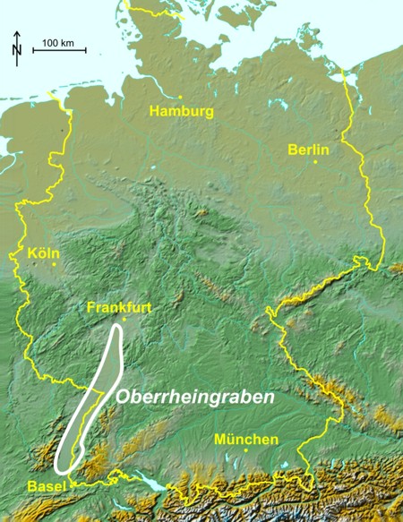 Lage des Oberrheingrabens in einer Deutschlandkarte