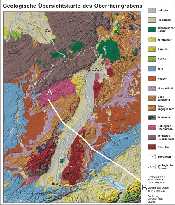 Geologische Karte mit Schnittlinine