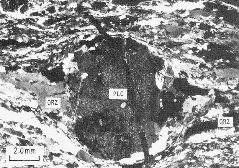 Plagioclase clast  without recrystallized seam in gneiss